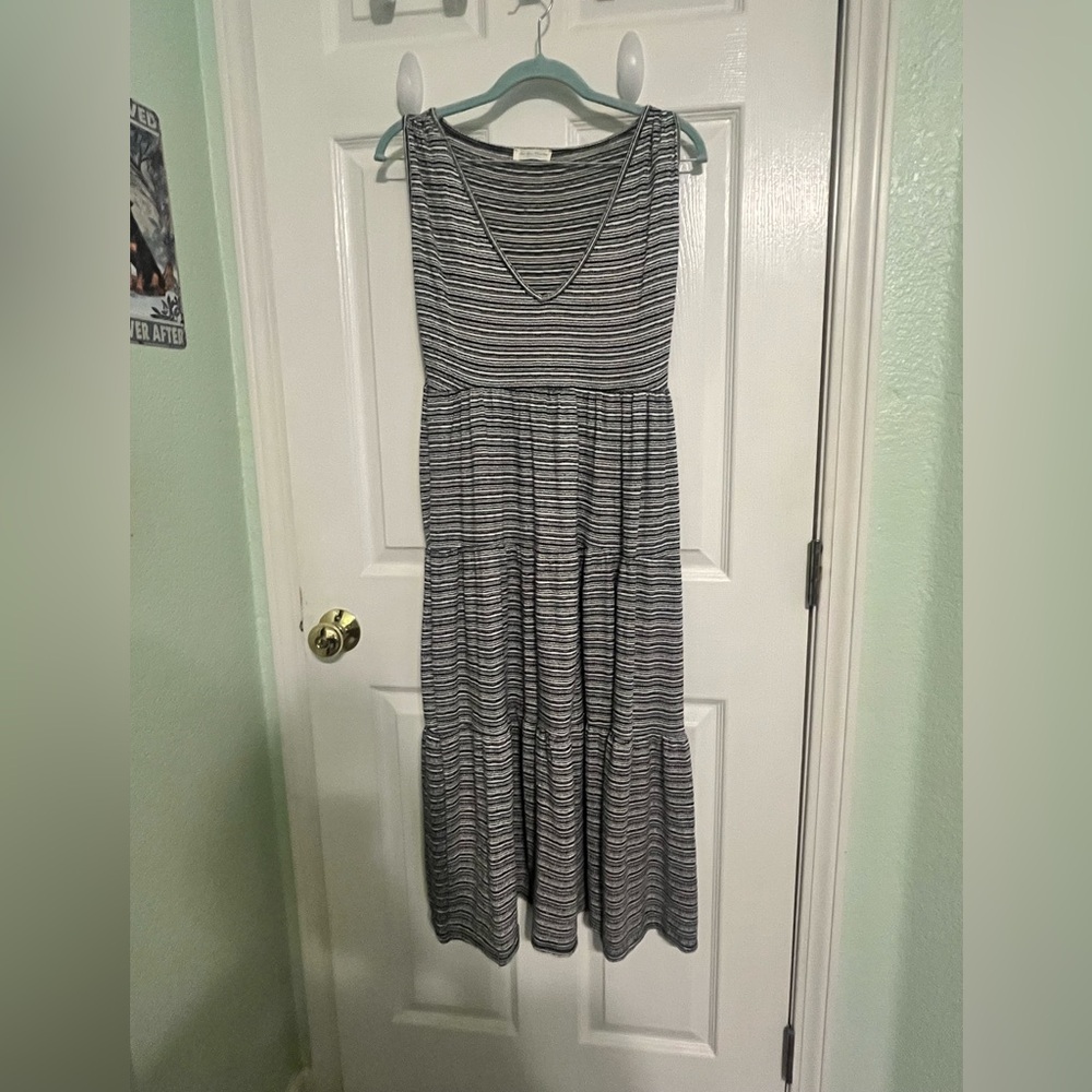 See You Monday Black and White Striped Maxi Dress